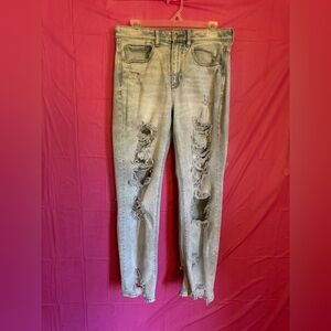 American Eagle Outfitters Distressed Light Wash Mom Jeans.